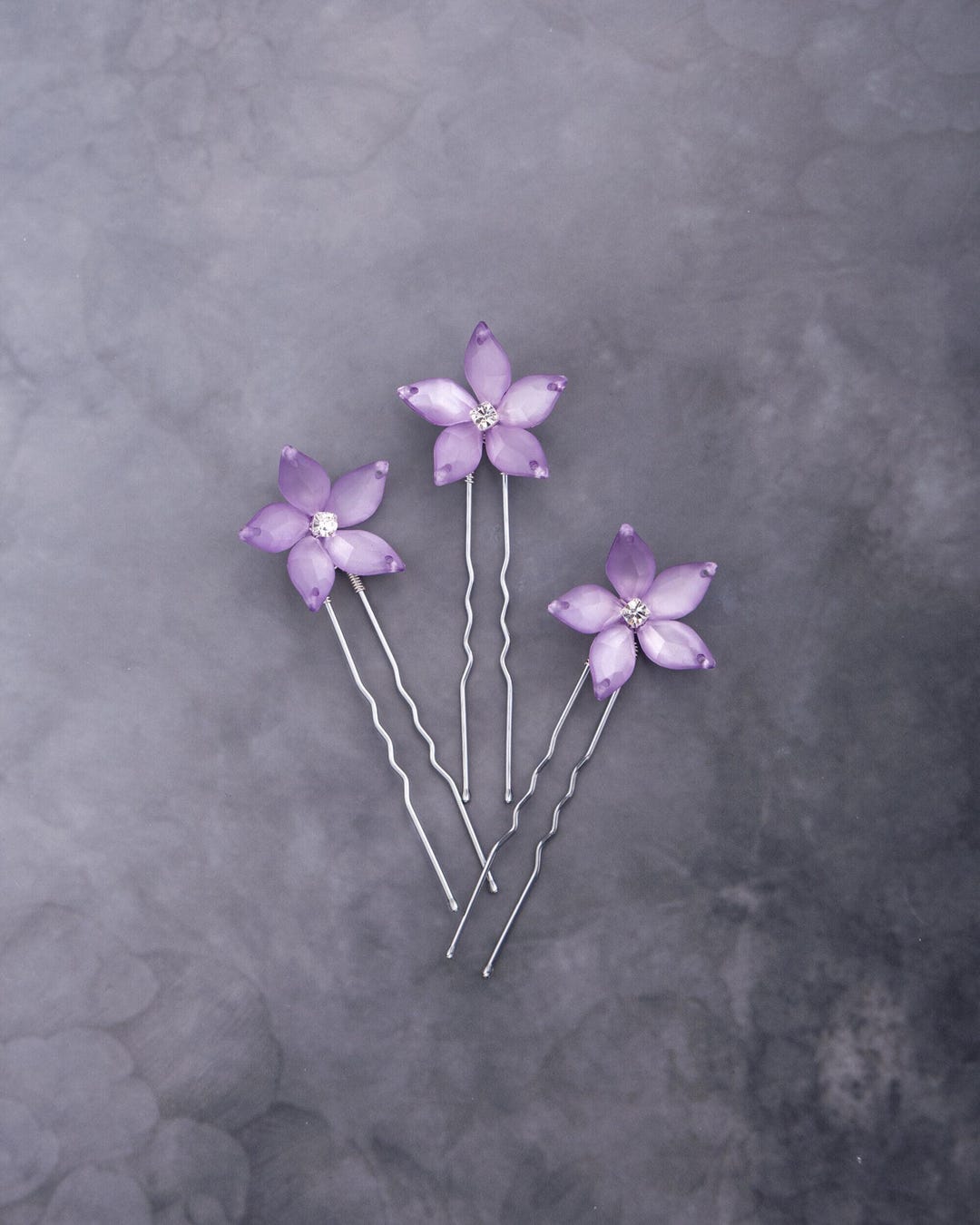 Isabella Flower Hair Pins in Lavender Purple Luster for Weddings and ...