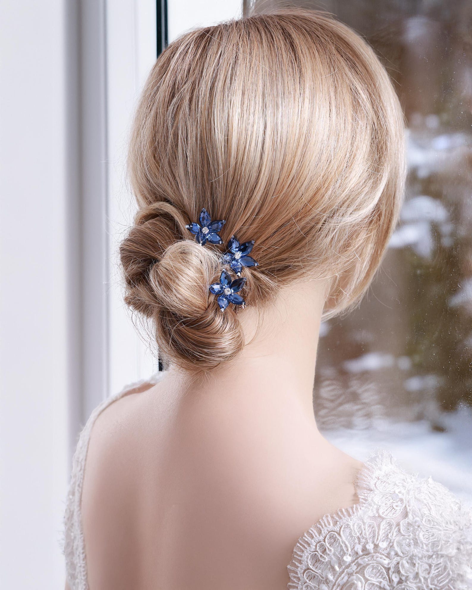 Isabella Flower Hair Pins in Antique Blue for Weddings and Prom - Etsy