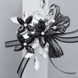 Madison Wrist Corsage in Jet Black & Silver Modern Flower Corsage Luxe Wedding and Prom Accessories, Perfect for Prom image 4