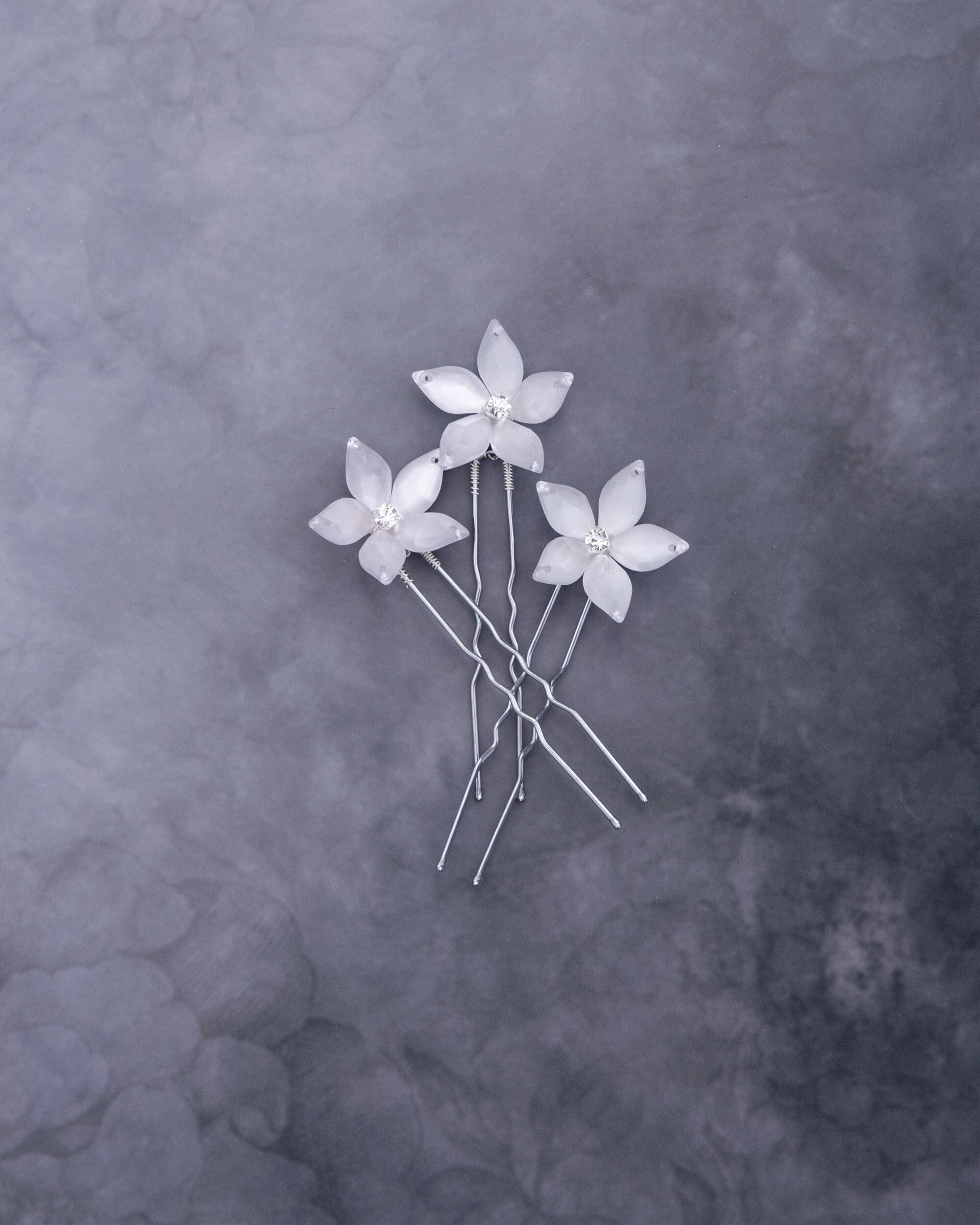 Isabella Flower Hair Pins in White Luster for Weddings and Prom - Etsy