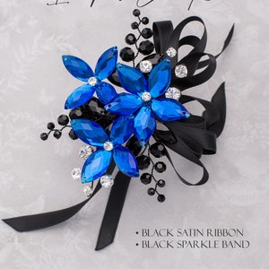 Sylvie Wrist Corsage in Royal Blue & Jet Black Modern Flower Corsage Luxe Wedding and Prom Accessories image 2