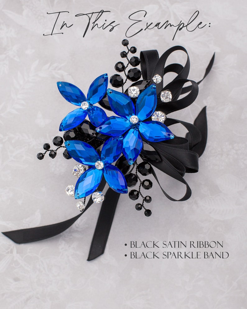 Sylvie Wrist Corsage in Royal Blue & Jet Black Modern Flower Corsage Luxe Wedding and Prom Accessories image 2