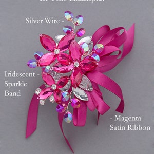 Cordelia Wrist Corsage in Hot Pink and Silver with Iridescent Hot Pink Accents Pairs well with Magenta Perfect for Prom image 2