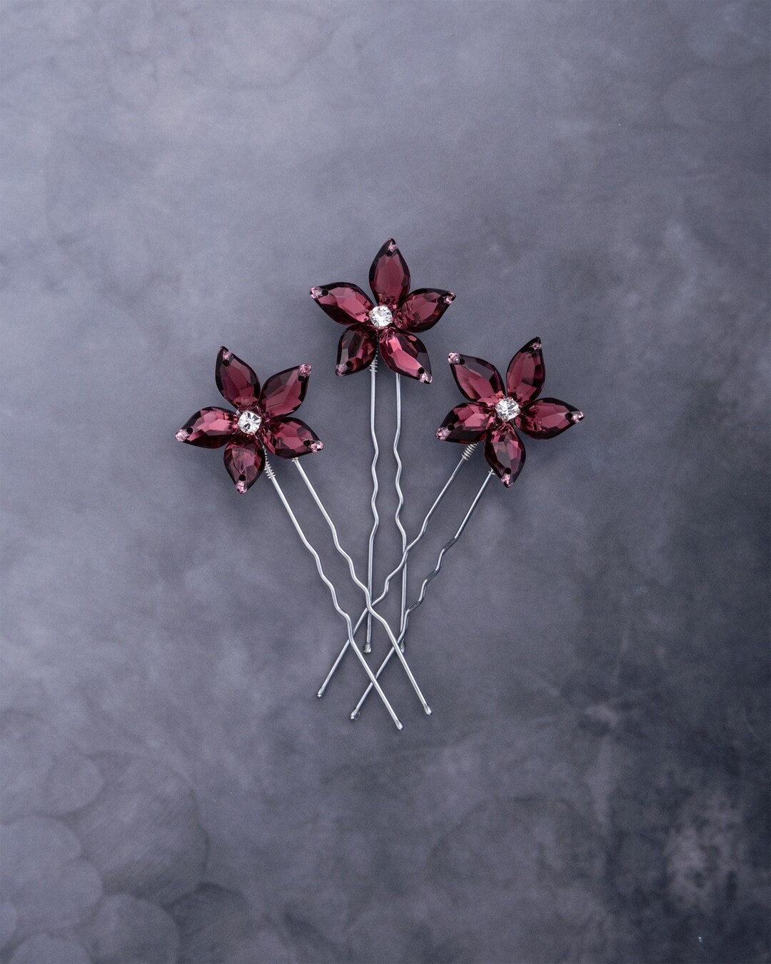 Isabella Flower Hair Pins in Burgundy for Weddings and Prom - Etsy