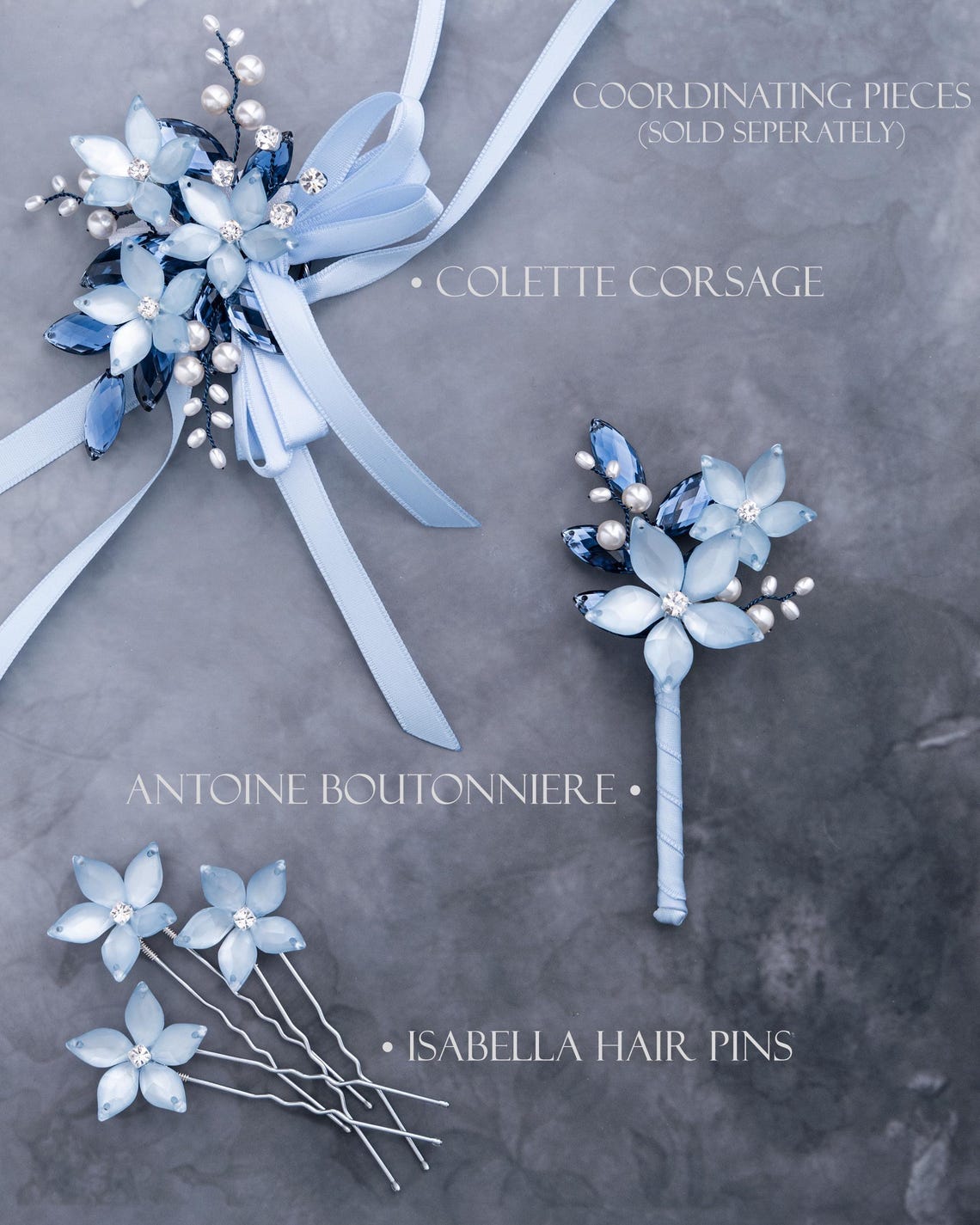 Isabella Flower Hair Pins in Porcelain Blue Luster for Weddings and ...
