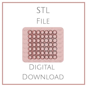 May include: A digital download graphic with the text "STL FILE" above a pink, circular pattern. Below the pattern, the text "DIGITAL DOWNLOAD" is displayed. The design is set against a white background with a pink border.