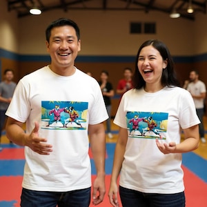 Vintage Martial Arts Pets T-Shirt - Taekwondo Showdown in Paradise!