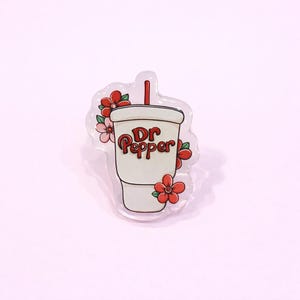 Fountain Soda Acrylic Pin with Silicone Backing | Epoxy Coated Reader Pin | Cute Book Lover Accessory