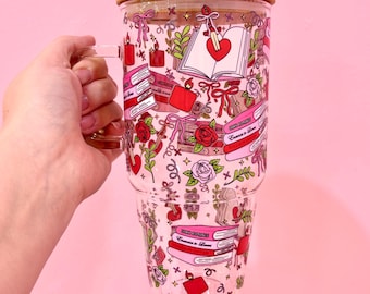 Coquette Dark Romance 32oz Glass Tumbler | Iced Coffee Cup | Trendy Drinkware | Gift For Her | Aesthetic Cup | Reusable | Non-Toxic |