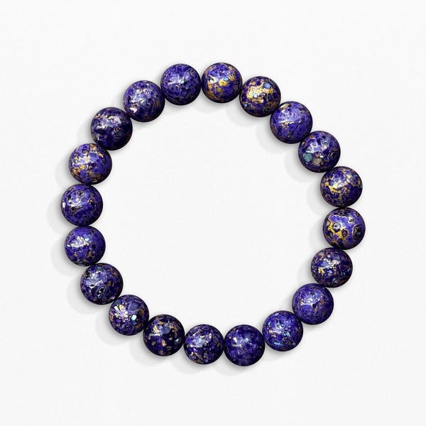 Violet Lacquer Bead Stretch Bracelet – Handmade Opal Asian-Inspired Boho Jewelry Gift - 0.39 Inch Beads