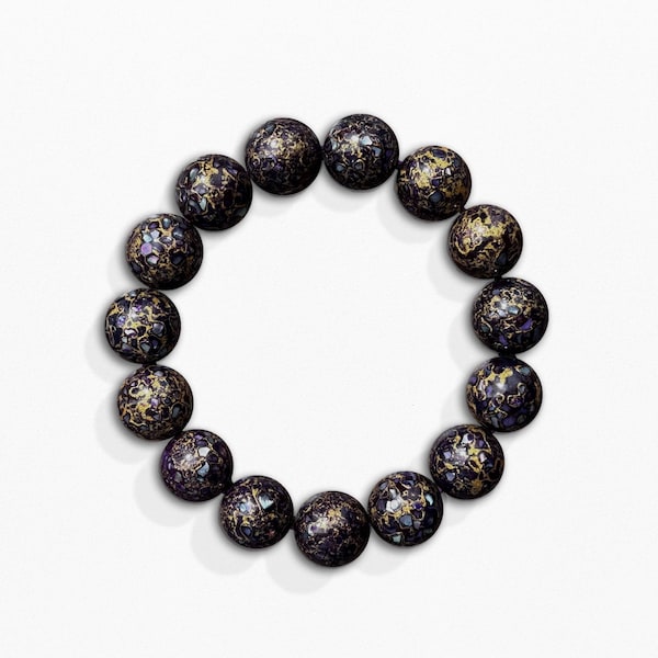Violet Lacquer Bead Stretch Bracelet – Handmade Asian-Inspired Boho Jewelry Gift - 0.55 Inch Beads