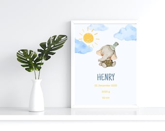 Personalized Baby Birth Print – Custom Nursery Wall Art With Cute Animal – Printable Newborn Gift – Digital Download