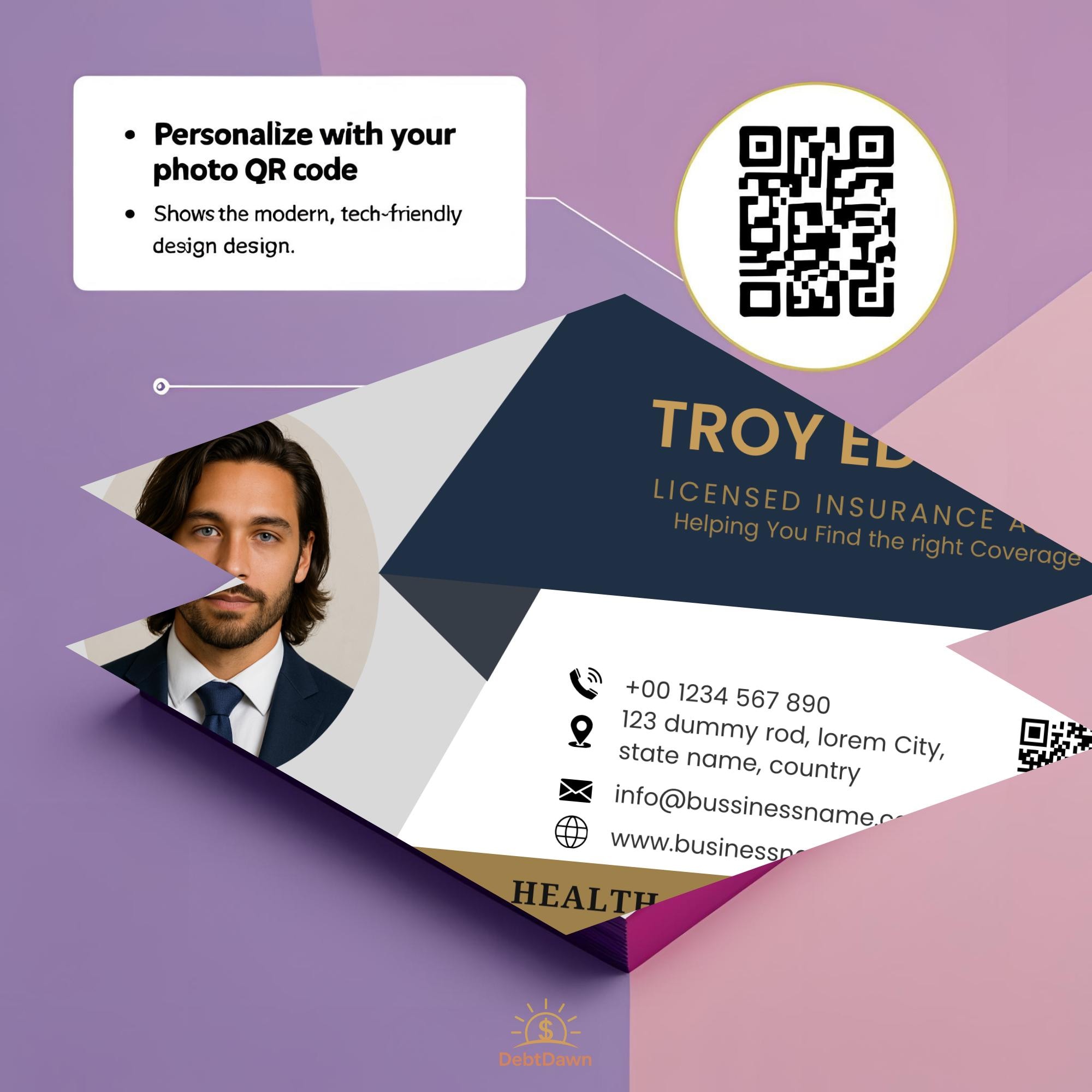 Insurance Agent Business Card Template: Navy & Gold Canva Design (3.5x2 ...