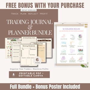 Trading Journal & Planner Bundle | Printable Trading Log, Strategy Sheets, Candlestick Cheat Sheet | Stock, Forex, Crypto + FREE Poster