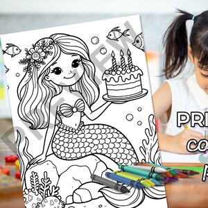 Mermaid Coloring Page - Printable Birthday Party Coloring Pages for party favors, goodie bags or games!