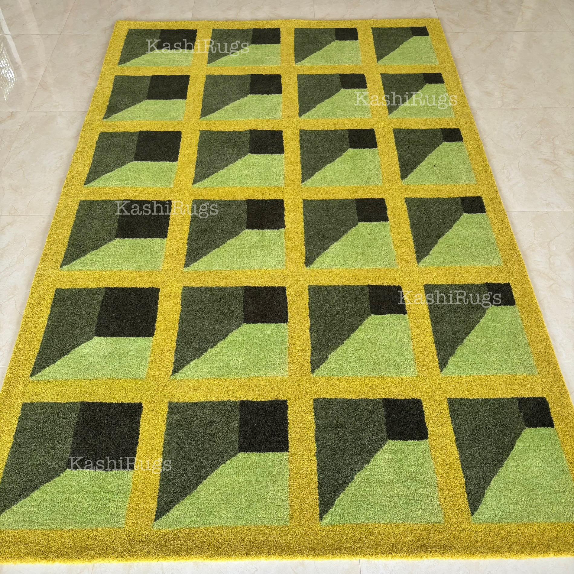 Modern Geometric Hand-tufted Rug | Green Optical Illusion Carpet ...