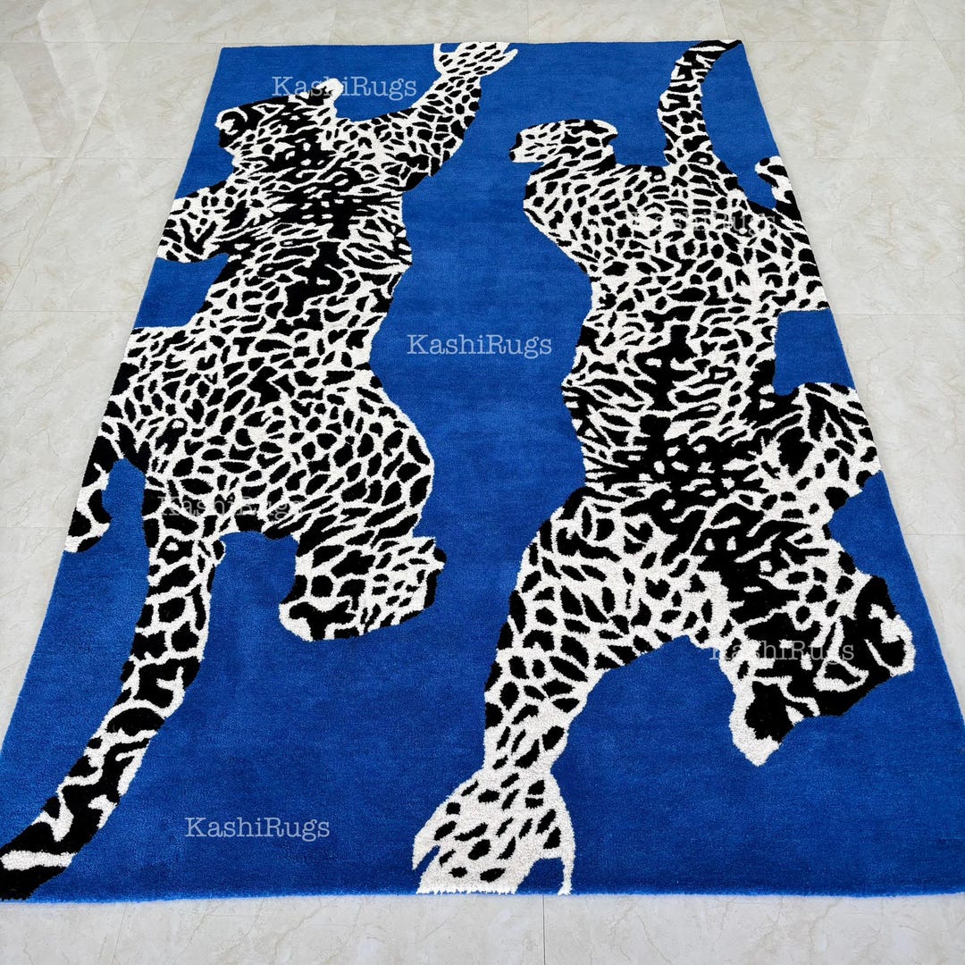 Hand Tufted Leopard Blue Rug | Modern Animal Print Rug, Authentic ...