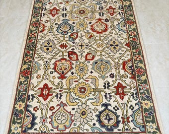 Traditional Multicolor Hand-Tufted Wool Rug | Oriental Floral Area Carpet | Persian Style Vintage-Inspired Rug for Living Room or Bedroom...