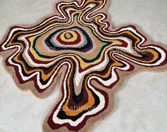 Psychedelic Abstract Hand-Tufted Rug | Trippy Swirl Shaped Carpet | Handmade Modern Boho Art Rug for Living Room, Studio Decor (Quick Ship)