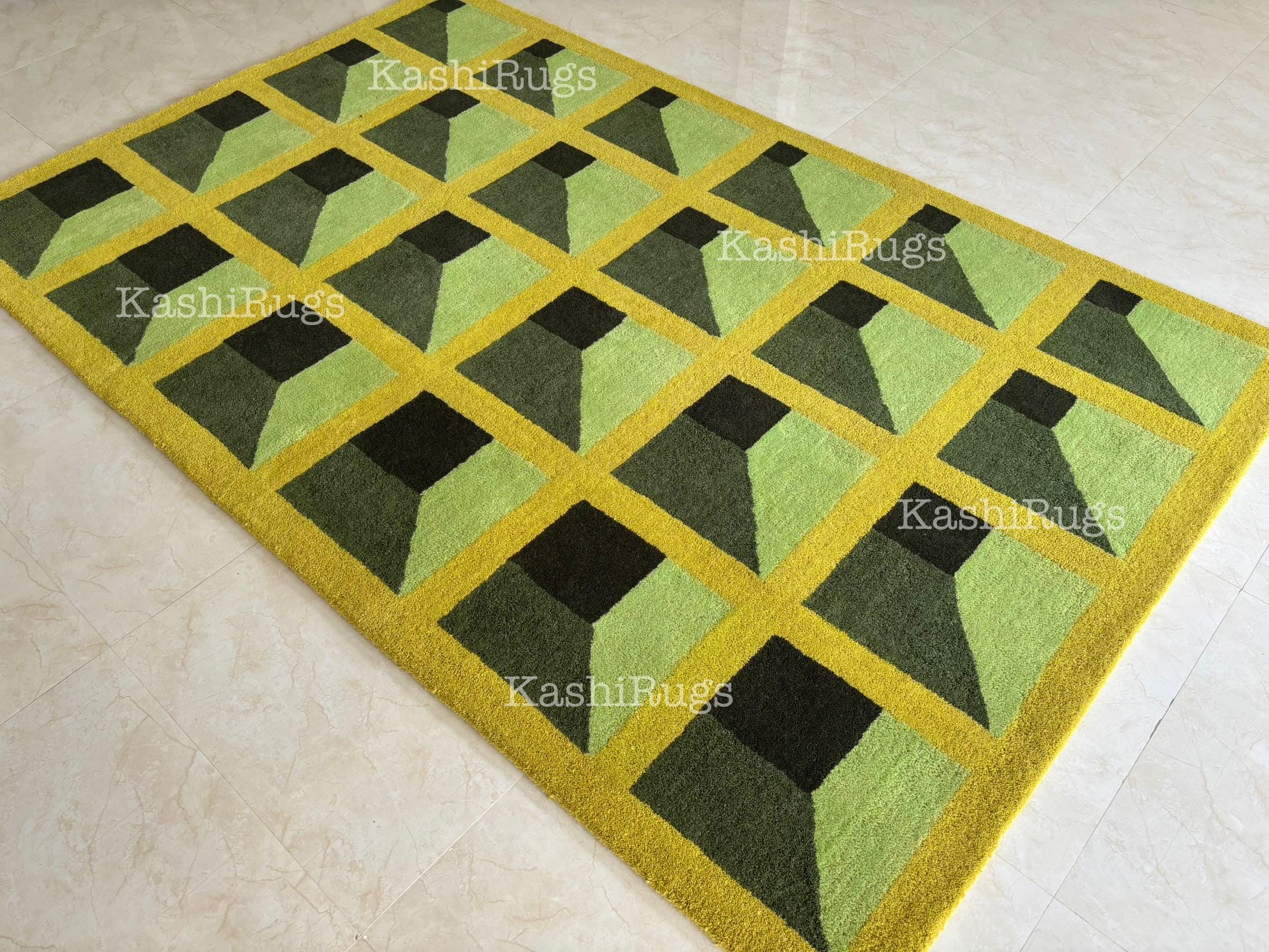 Modern Geometric Hand-tufted Rug | Green Optical Illusion Carpet ...