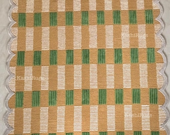 Scallop Green Plaid Hand Tufted Checkered Wool Rug | Authentic Handmade Loop & Cut Pile Geometrical Wool Rug For Living Room, Bedroom, Kids.