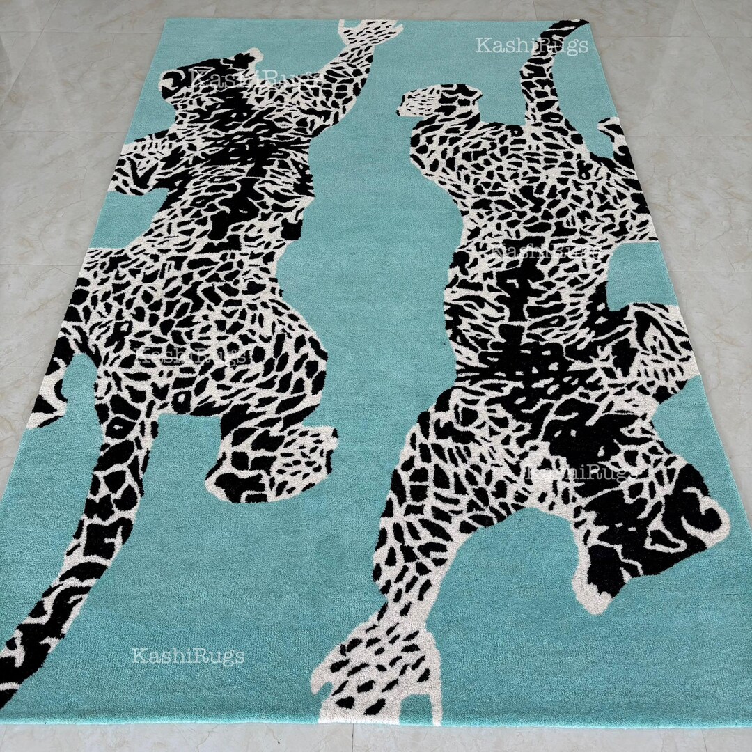 Hand Tufted Leopard Light Blue| Modern Animal Print Rug, Authentic ...