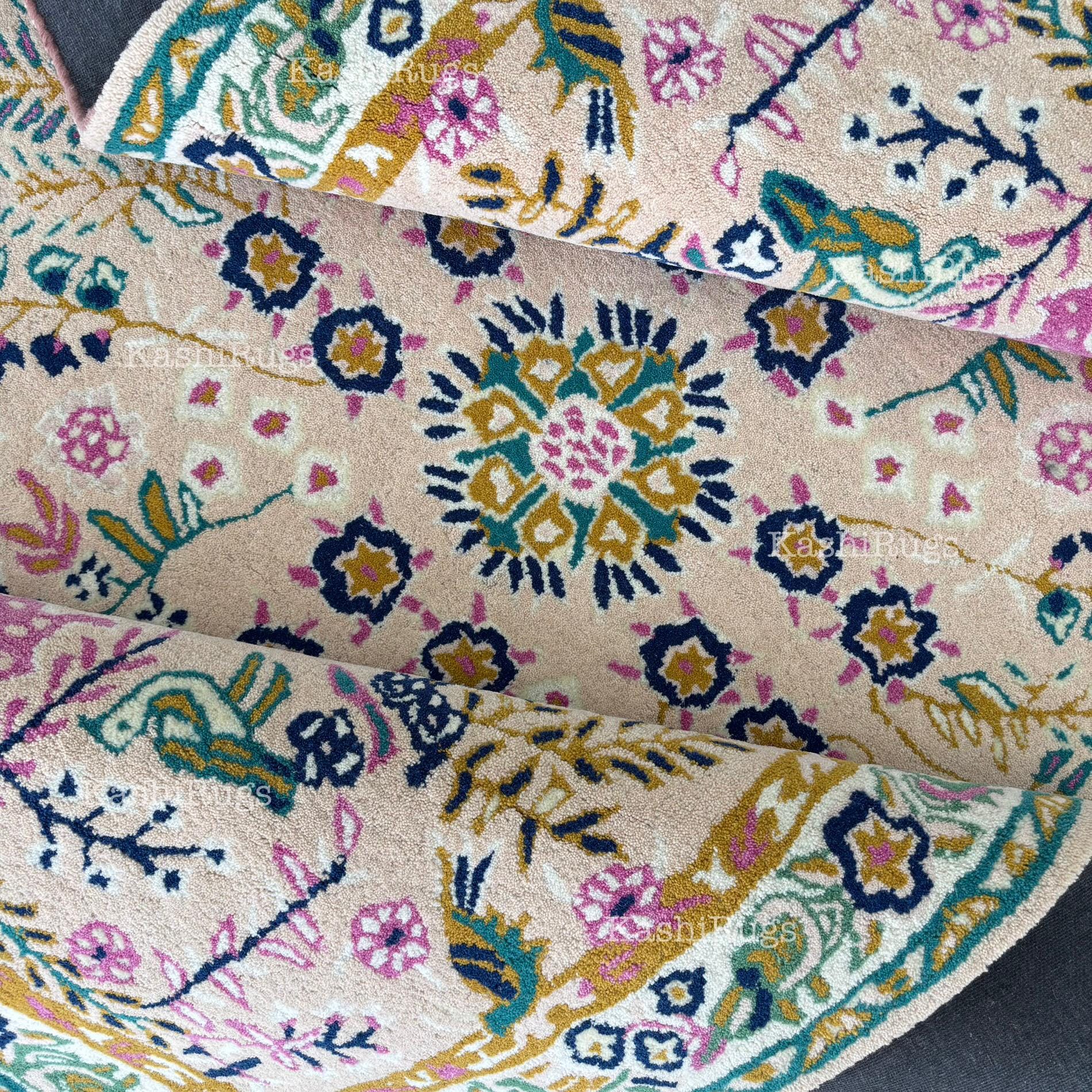 Hand Tufted Floral Wool Rug – Vintage Style Pink Botanical Area Carpet ...