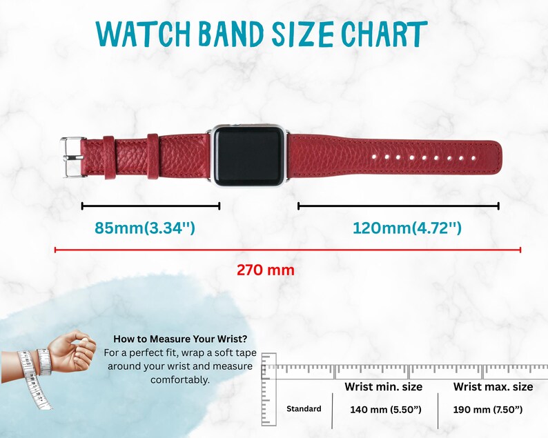 Bracelet de montre Apple Watch en cuir grainé personnalisé de luxe vif, compatible avec un bracelet fait main de 38 à 49 mm pour Galaxy, Fitbit, Fossil, Pixel, iWatch image 7