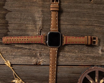Personligt handsytt Apple Watch-armband i läder, anpassat armband för iWatch, Galaxy, Fitbit, Fossil, 38, 40, 41, 42, 44, 45, 46, 49 mm