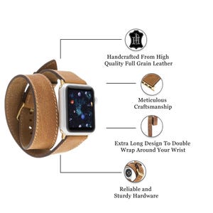 Correa de cuero de doble vuelta, correa de doble vuelta para Apple Watch, correa larga personalizada. iWatch, Galaxy, Fitbit, Pixel, 38, 40, 41, 42, 44, 45, 46, 49 mm imagen 6