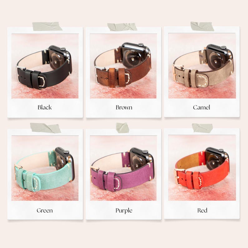 Anpassat Apple Watch-läderarmband, handsytt iWatch-armband, Samsung Galaxy, Fitbit, Fossil, Pixel – 38, 40, 41, 42, 44, 45, 46, 49 mm bild 6