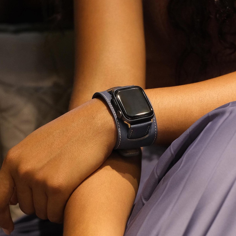 Leather Cuff Apple Watch Band, Arm Band for iWatch 38, 40, 41, 42, 44, 45, 46, 49mm, Cuff Band for Galaxy, Fitbit, Pixel, Fossil image 1