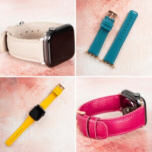 Bracelet de montre Apple Watch en cuir grainé personnalisé de luxe vif, compatible avec un bracelet fait main de 38 à 49 mm pour Galaxy, Fitbit, Fossil, Pixel, iWatch image 2