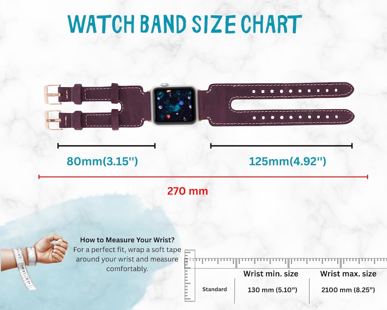Split Cuff Leather Band, Double Strap Apple Watch Band, Twin band for iWatch, Cuff, Galaxy, Fitbit, Fossil, Pixel, 38 40 41 42 44 45 46 49mm image 2