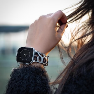 Furry Leather Apple Watch Band, Animal Print Strap for iWatch, Galaxy, Pixel, Fossil, 38 to 49mm, Leopard Pattern band