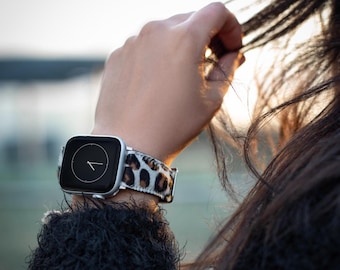 Apple Watch-armband i läder, djurmönster för iWatch, Galaxy, Pixel, Fossil, 38 till 49 mm, leopardmönster