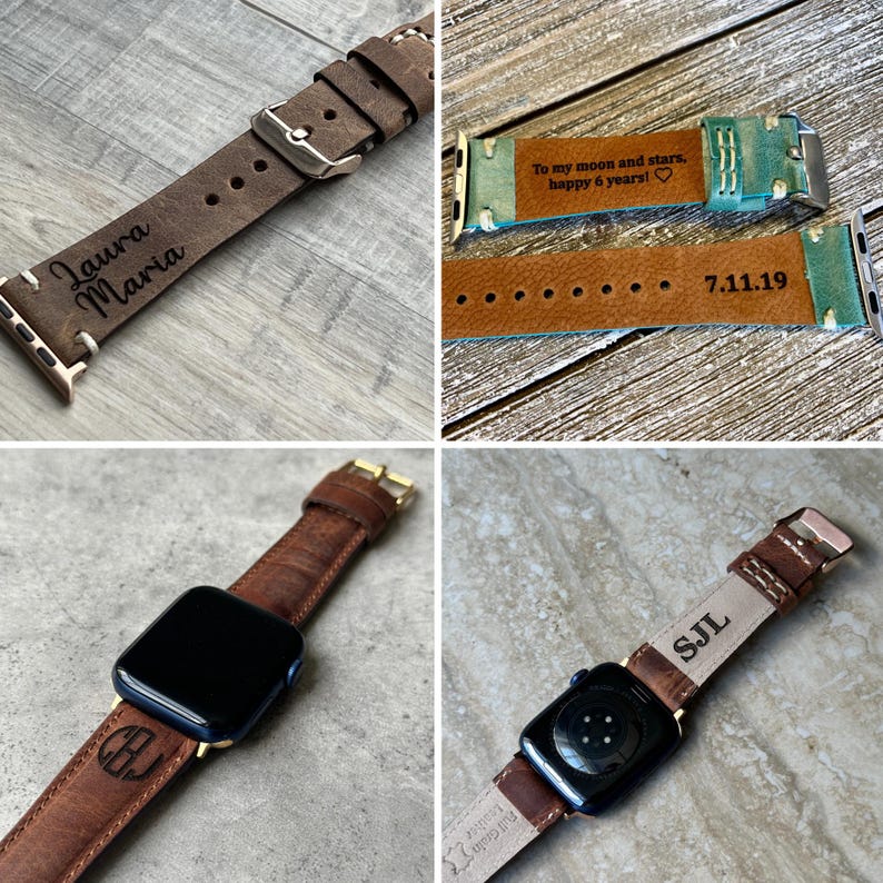 Anpassat Apple Watch-läderarmband, handsytt iWatch-armband, Samsung Galaxy, Fitbit, Fossil, Pixel – 38, 40, 41, 42, 44, 45, 46, 49 mm bild 7