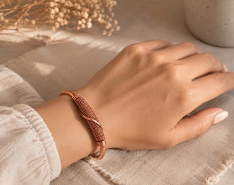 Handmade Twisted Rope Copper Cuff Bracelet, Boho Minimalist Bangle for Women