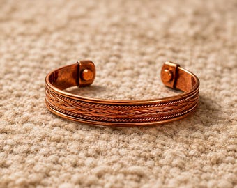 Handmade Copper Braided Cuff Bracelet, Adjustable Kara Jewelry