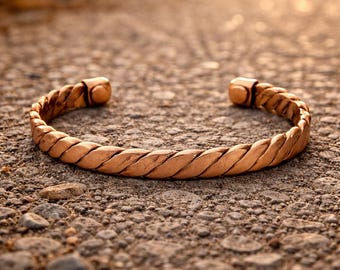 Handmade Twisted Copper Cuff Bracelet – Rustic Rope Design, Adjustable Fit Unixes Cuff