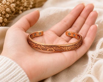 Engraved Copper Cuff Bracelet | Adjustable Artisan Bangle, Minimalist Style