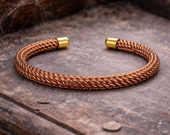 Adjustable Copper Cuff Bracelet – Braided Copper Cuff for Men Women, Rustic Artisans Jewelry Hand Finished Unisex Jewelry