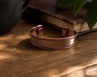 Handmade 7 Chakra Copper Cuff Bracelet – Adjustable Artisan Boho Jewelry