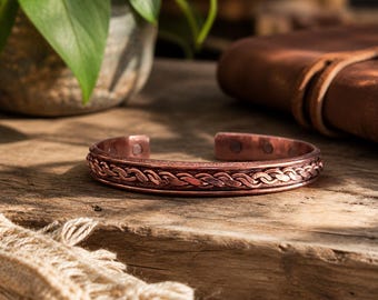 Handmade Copper Cuff Bracelet | Braided Unisex Cuff | Adjustable Rustic Jewelry for Men Women