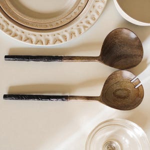Wooden Spoon for Cooking and Serving Set of 2 Handmade Rustic Kitchen Utensils Eco Friendly Gift Idea for Foodies & Home Chefs Gift for her