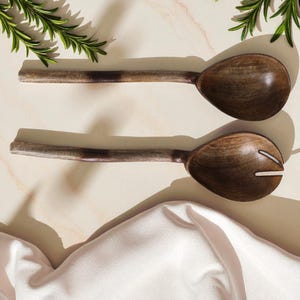 Handmade Wooden Spoon Set of 2 Non-Toxic Cooking and Serving Utensil Rustic Kitchen Tool Unique Gift for Her Gift for Wife Housewarming Gift