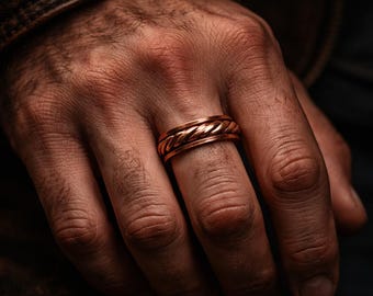 Handmade Braided Copper Ring, Adjustable Rustic Copper Band, Artisan Minimal Jewelry