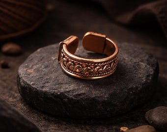 Handmade Rustic Copper Ring, Adjustable Open Band, Boho Style Copper Jewelry