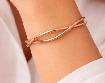 Handmade Copper Cuff Bracelet, Twisted Wire Bangle, Minimalist Adjustable Bracelet for Women