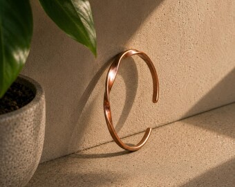 Handmade Twisted Copper Cuff Bracelet – Rustic Rope Design, Adjustable Fit Cuff for Her